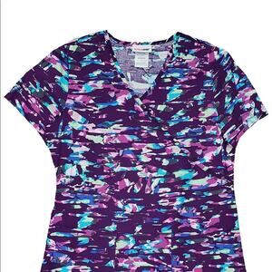 Purple Abstract Pattern V-Neck Scrub Top MEDIUM NEW